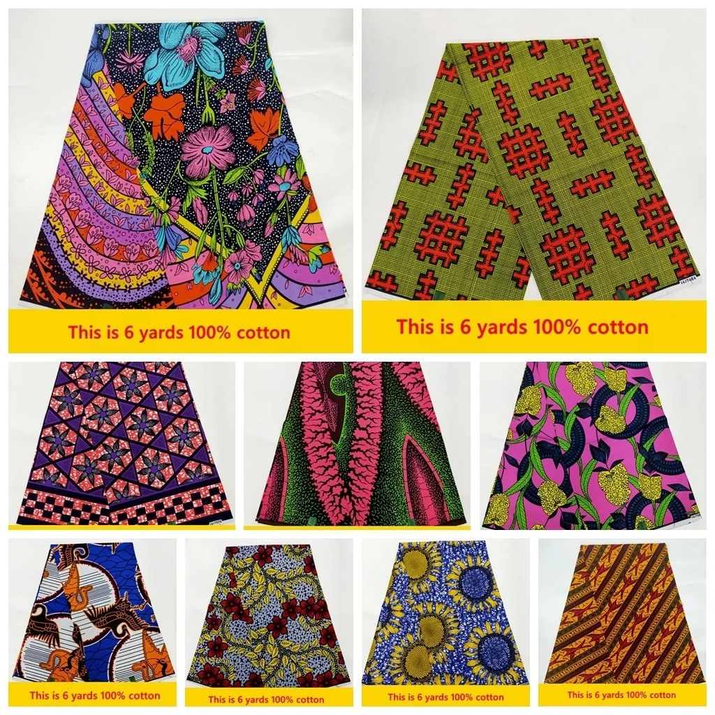 

New Pagne Wax Tissu Africain Coton Sewing Fabric High Quality African Print Wax Fabric 100% Cotton Ankara Fabric For Dress 6yard