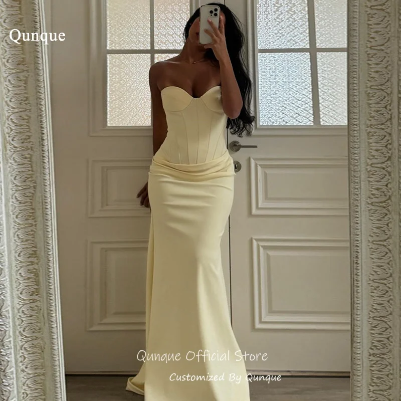 

Qunque Yellow Floor Length Evening Dress Satin Sweetheart Robe De Soirée Femme Mermaid Fashion Vestidos Para Mujer Customized