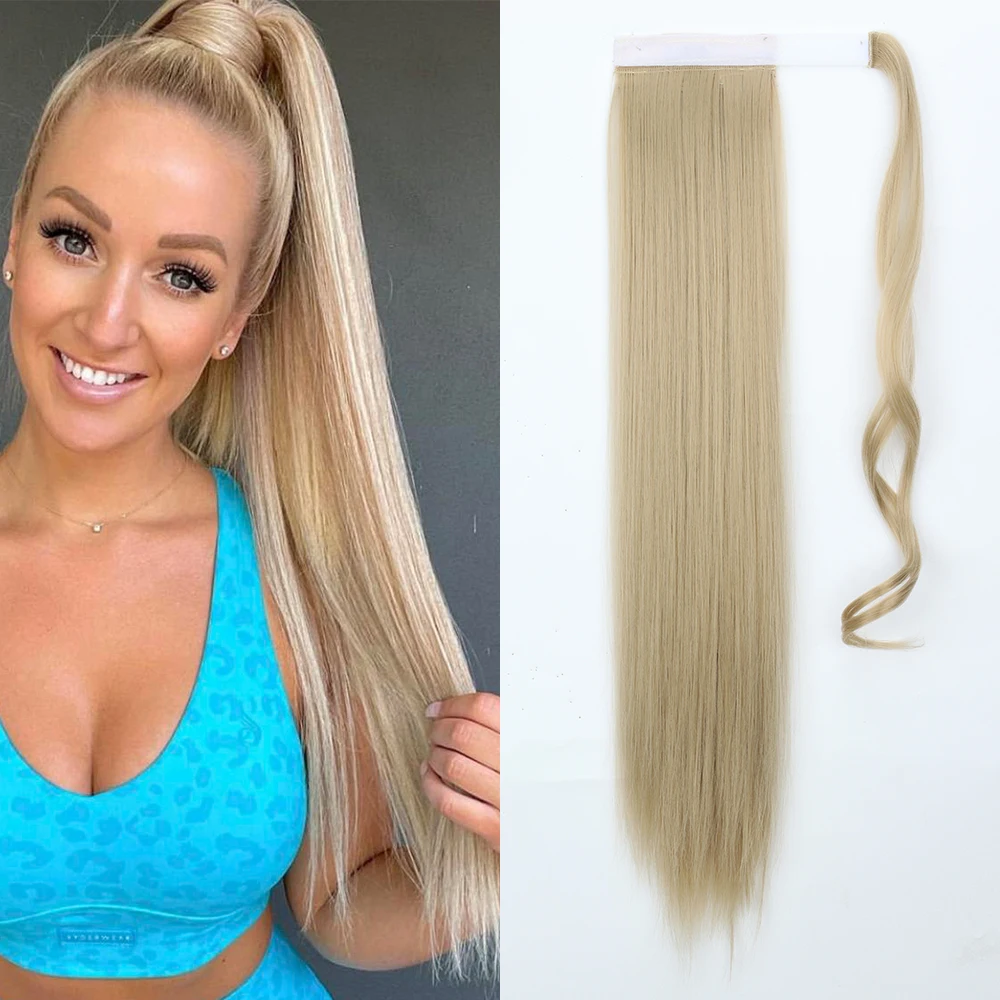 

Synthetic 22 34Inch Long Straight Wrap Around Ponytail Clip In Hair Extensions Heat Resistant Fake Hair Pony Tail For Women