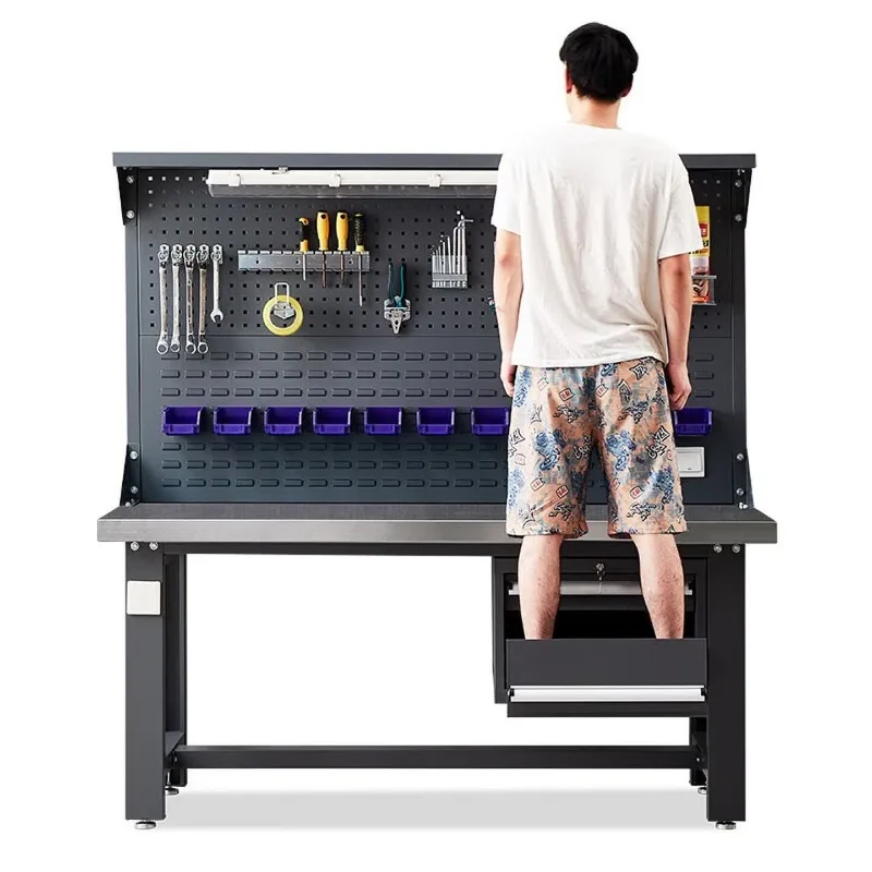 Heavy duty stainless steel workbench with drawers, gray fitter bench experimental maintenance table