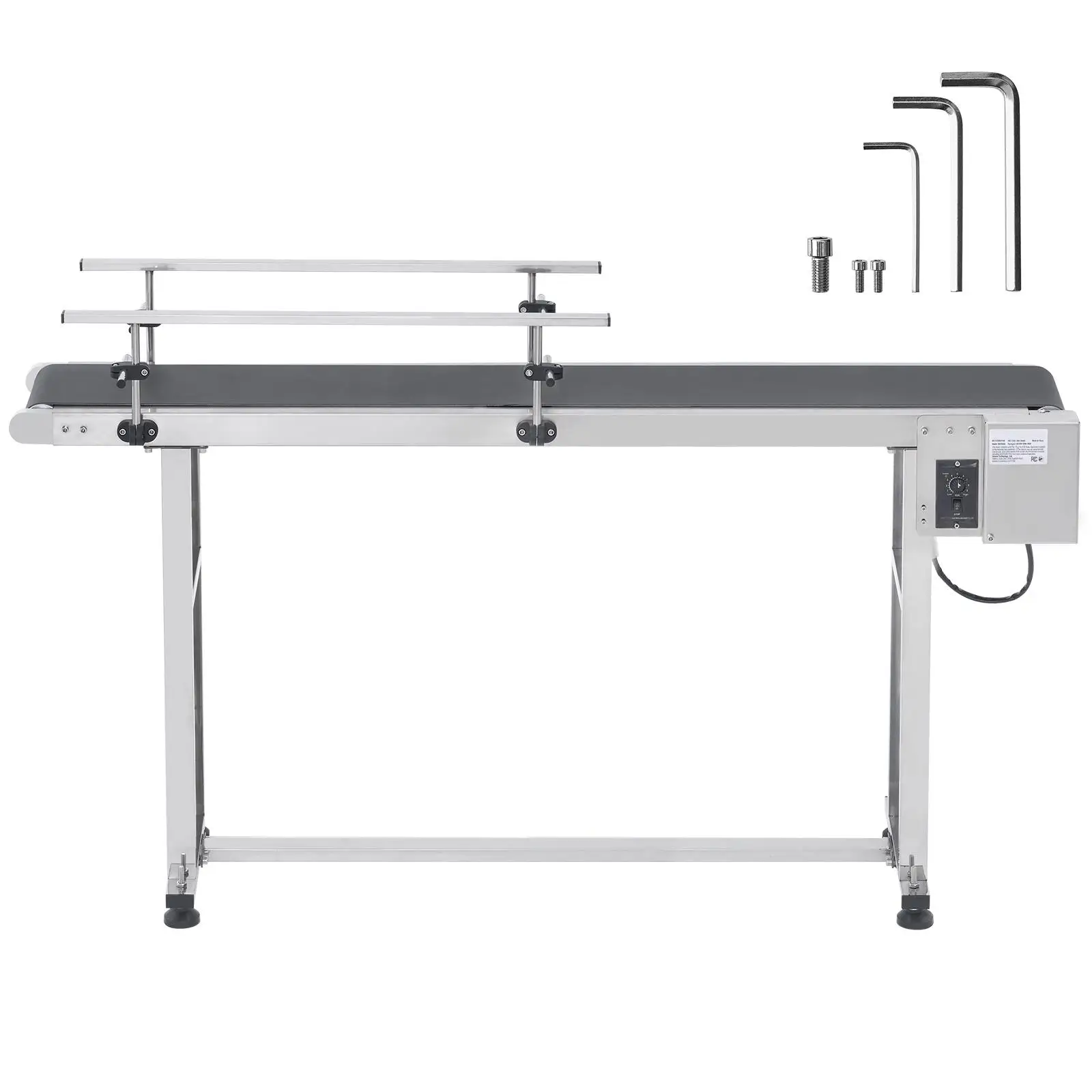 59 x 15.7 Inch Stainless Steel Motorized Belt Conveyor Table Heavy Duty PVC Belt Anti Static Adjustable Double Guardrail for inkjet Coding