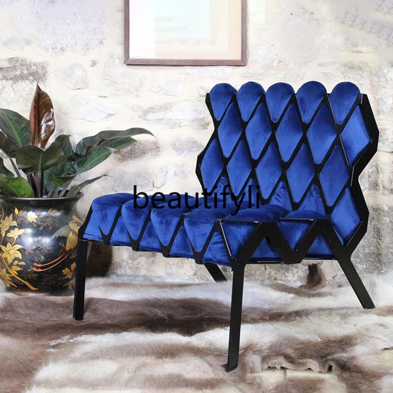 Light luxury flannel leisure chair backrest rhombus metal