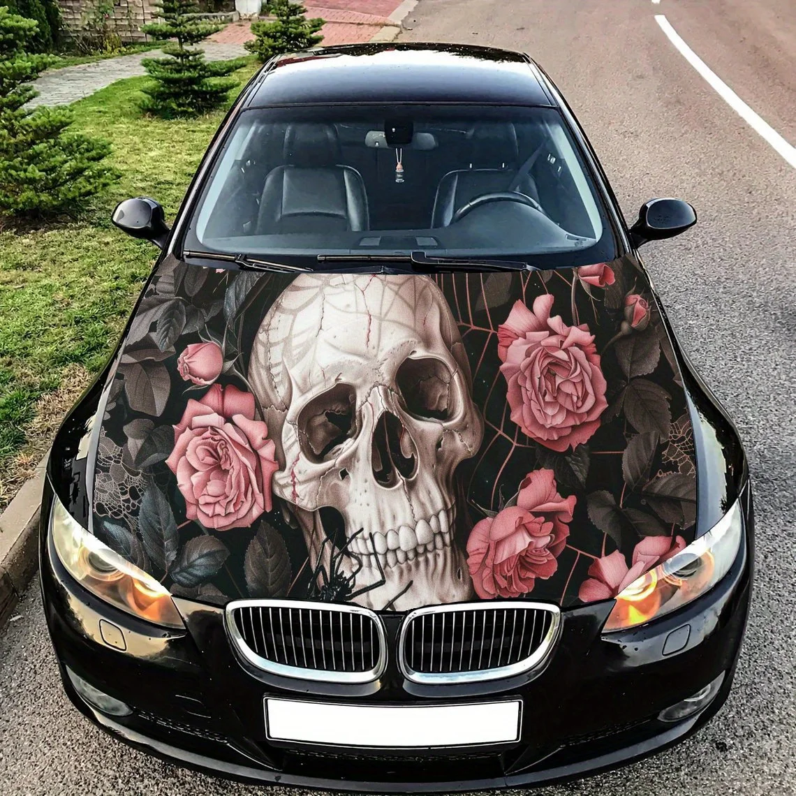 

Персонализированная наклейка на капот автомобиля с тенью паука и черепом, самоклеящаяся наклейка на капот из ПВХ, устойчивая к царапинам, защитная наклейка, автоаксессуары