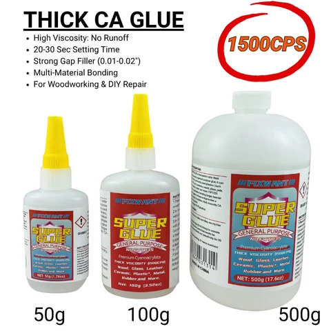 Premium 1500CPS Thick CA Glue Industrial Grade Cyanoacrylate Super Glue for Gap Repair Woodworking DIY Craft 50g/100g/500g