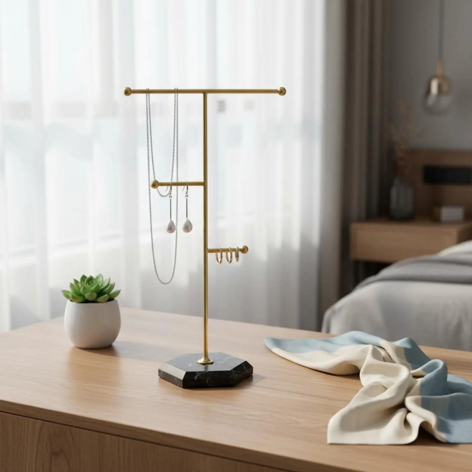 

Т-образная подставка для украшений, съемная настольная подставка для демонстрации ювелирных изделий, подставка для серег, декоративный дизайн, мраморное основание, подставка для ожерелий