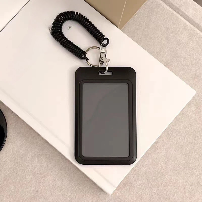 Student ID Card Holder Wrist Strap Keychain Black White Bus Card Protector Cover Case