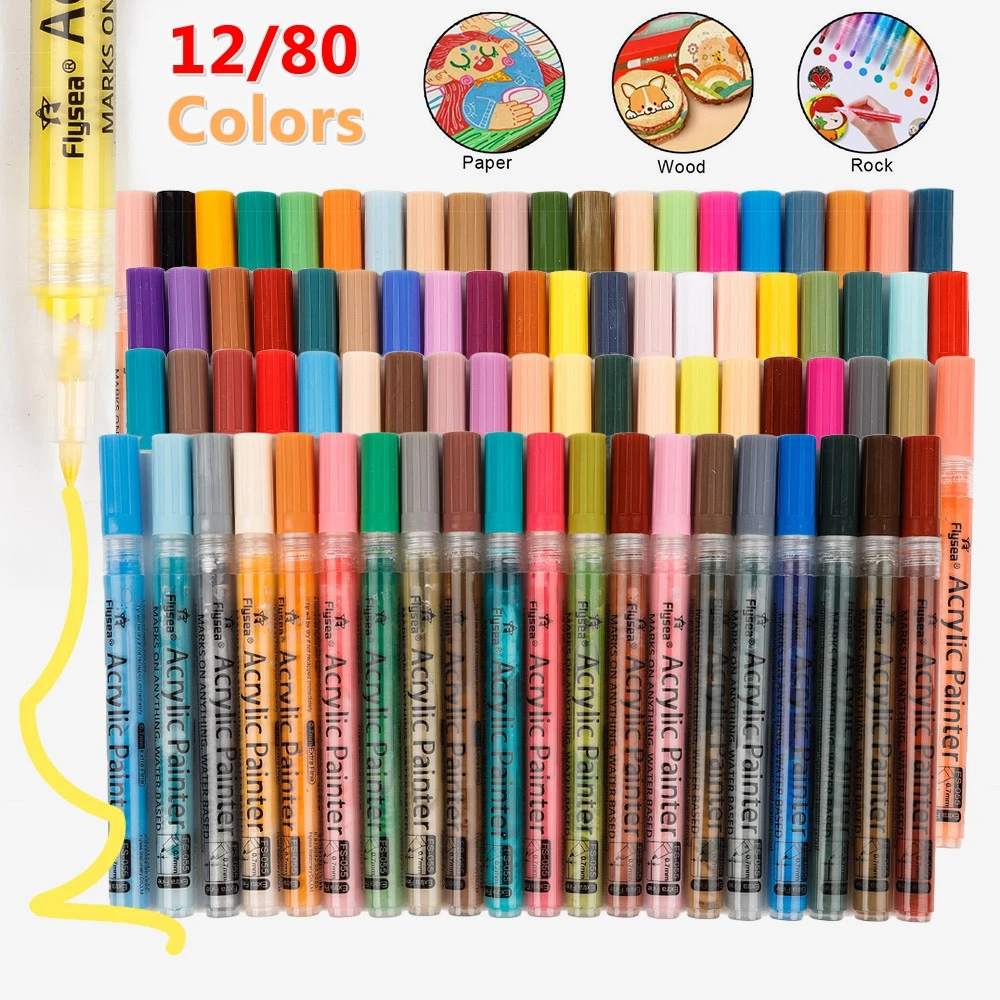 

Paint Markers Pens Acrylic Pen 12/80 Colors 0.7MM 2.0MM Tip for Rocks Stone Ceramic Glass Wood Painting Kids Adults Art Supplies