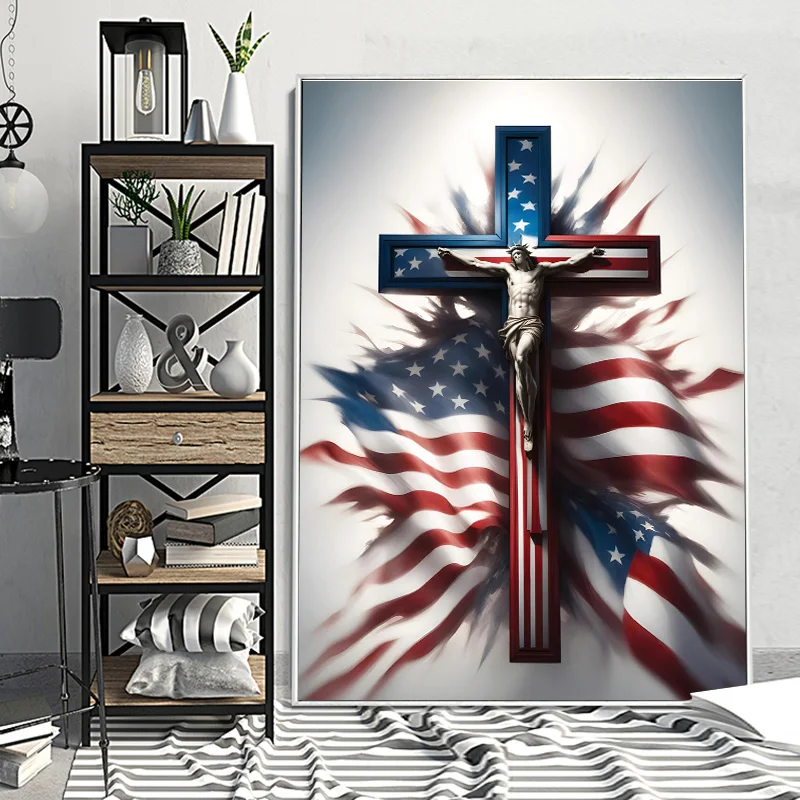 

Christ And The USA Hope Religious Art Prints God Jesus Christianity Canvas Painting Wall Posters Living Room Home Pictures Decor