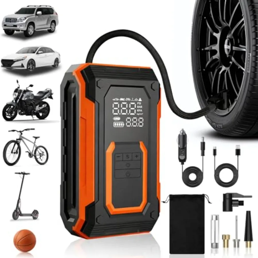 

Tire Inflator Portable Air Compressor 150 PSI Dual Power Car Tires Air Pump with Digital Pressure Gauge LED Light an