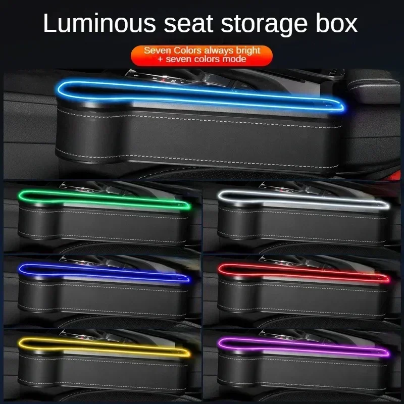 New Car Crevice Storage Box with 2 USB Charger Colorful LED Seat Gap Slit Pocket Seat Organizer Card Phone Bottle Cups Holder