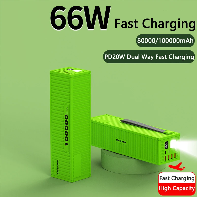 Power Bank 100000mAh 66W Fast Charging Mobile Phone Charger Powerbank Outdoor Poverbank Charger Auxiliary Battery for iPhone 15