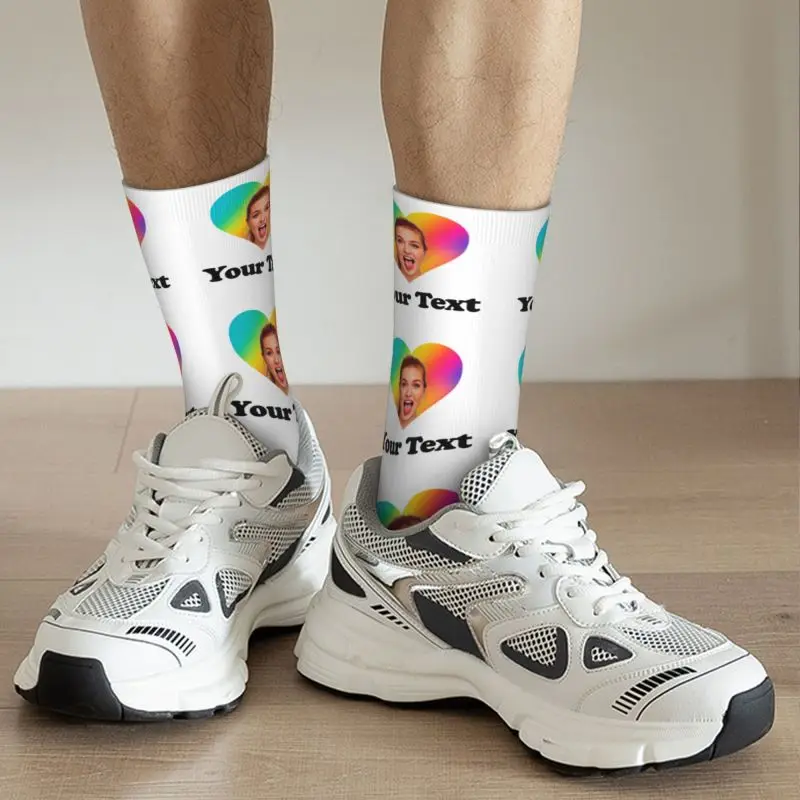 Personalized Photo Text Custom Mens Crew Socks Unisex Cool Design Your Own Spring Summer Autumn Winter Dress Socks
