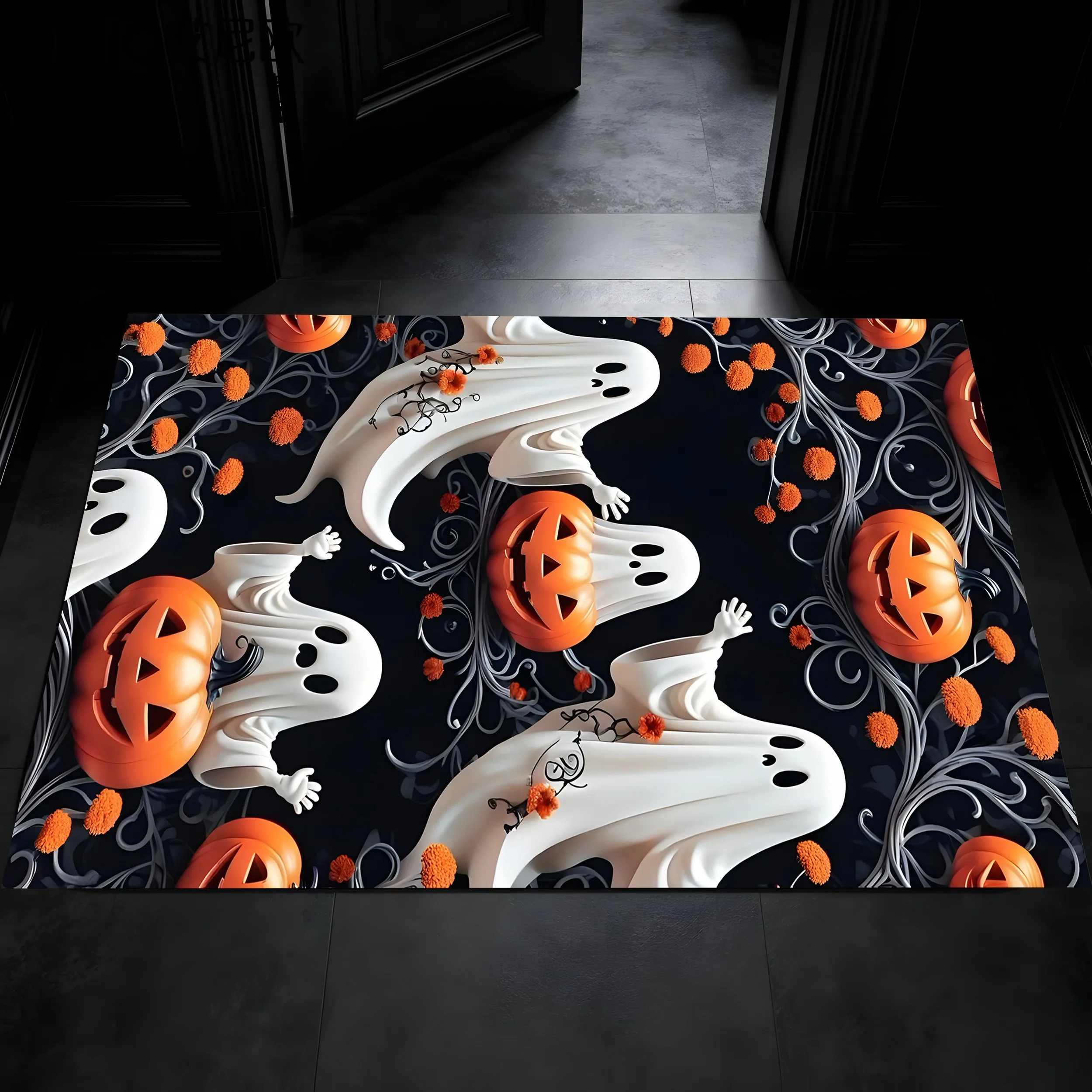 Velvet Ghost Pumpkin Funky Rug