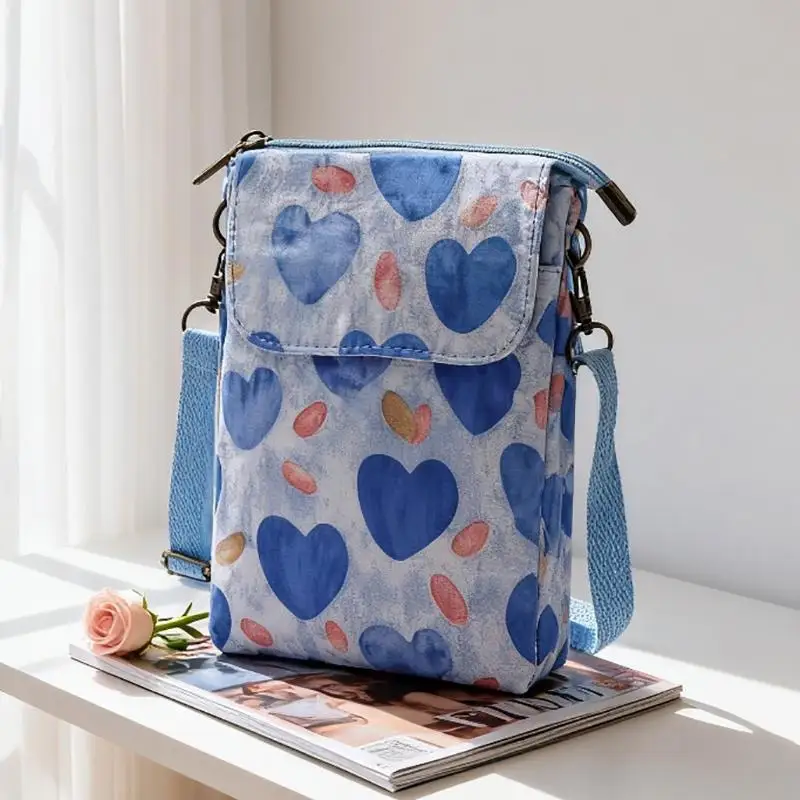 Versatile Print New Oil Painting Series 5-Layer Crossbody Phone Bag Rustic Fabric Women's Handbag Lightweight And Easy-to-Match