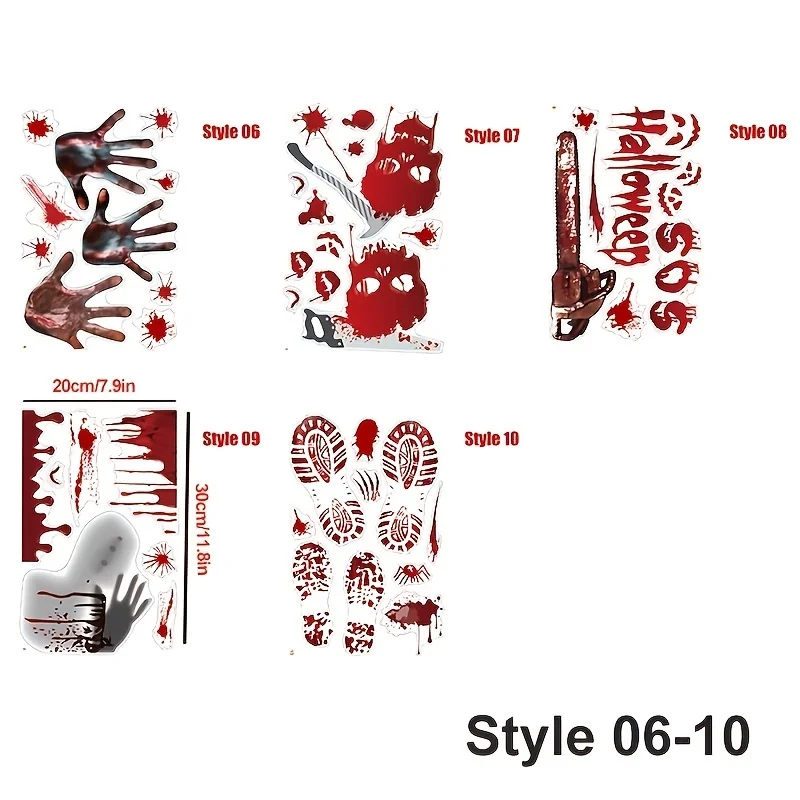 5/10 Style/Set Halloween Decorative Stickers Blood Print Window Stickers Static Attraction Adhesive and Removable Decoration Sup