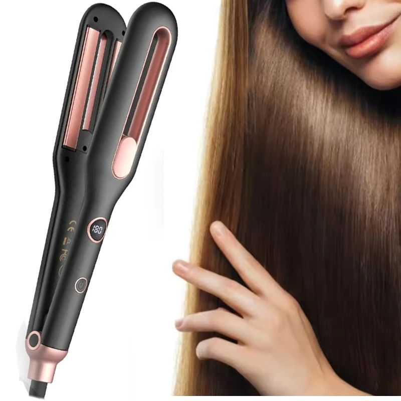 家庭用電気セラミックヘアストレートニングコーム-lcd温度表示-ptc多機能ボリュームストレートナー