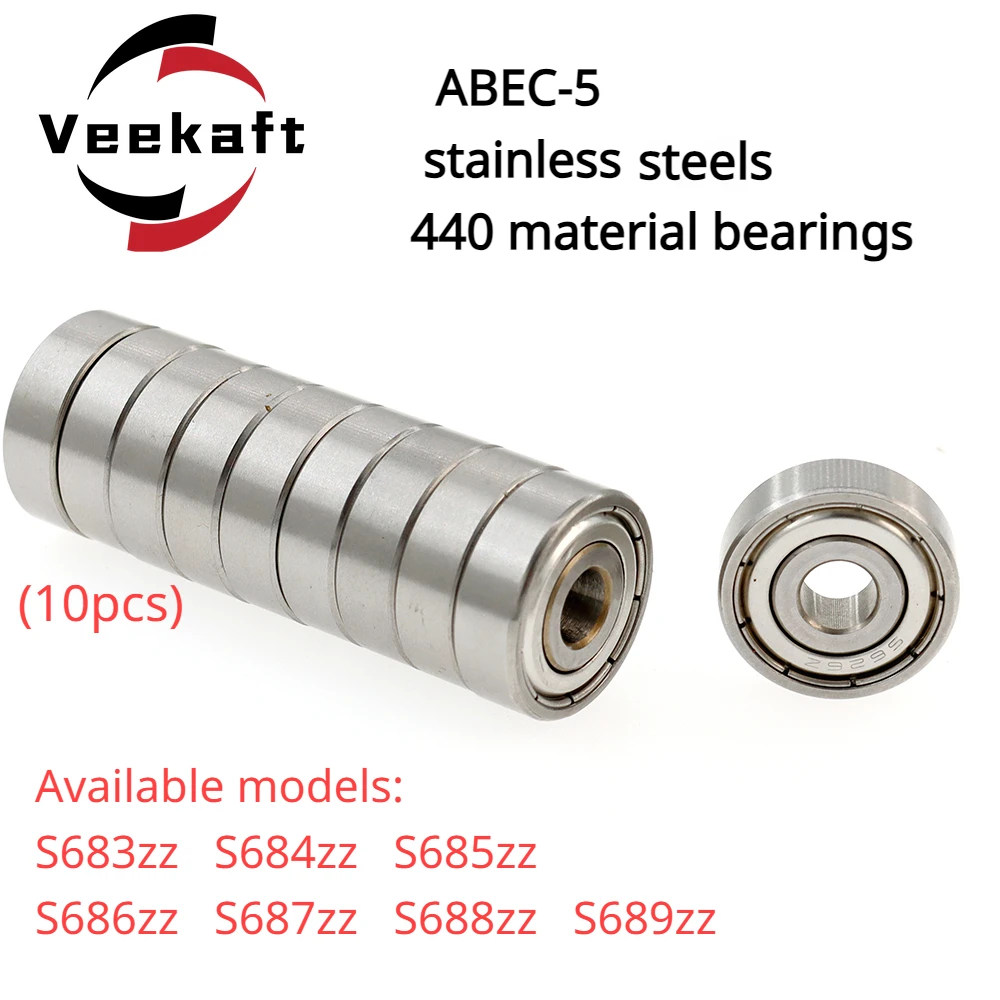 

ABEC-5 stainless steel 440 bearings. Worry free quality. models S683zz to S689zz 10pcs suitable for industrial machinery