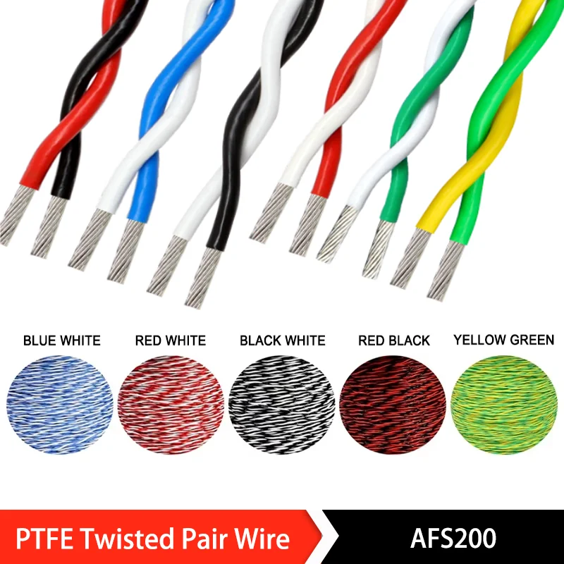 

PTFE Wire AFS200 2pins 26/24/22/20/18/17/15/13AWG 600V FEP Twisted Pair Tinned Copper High Temperature Electronic Signal Cable
