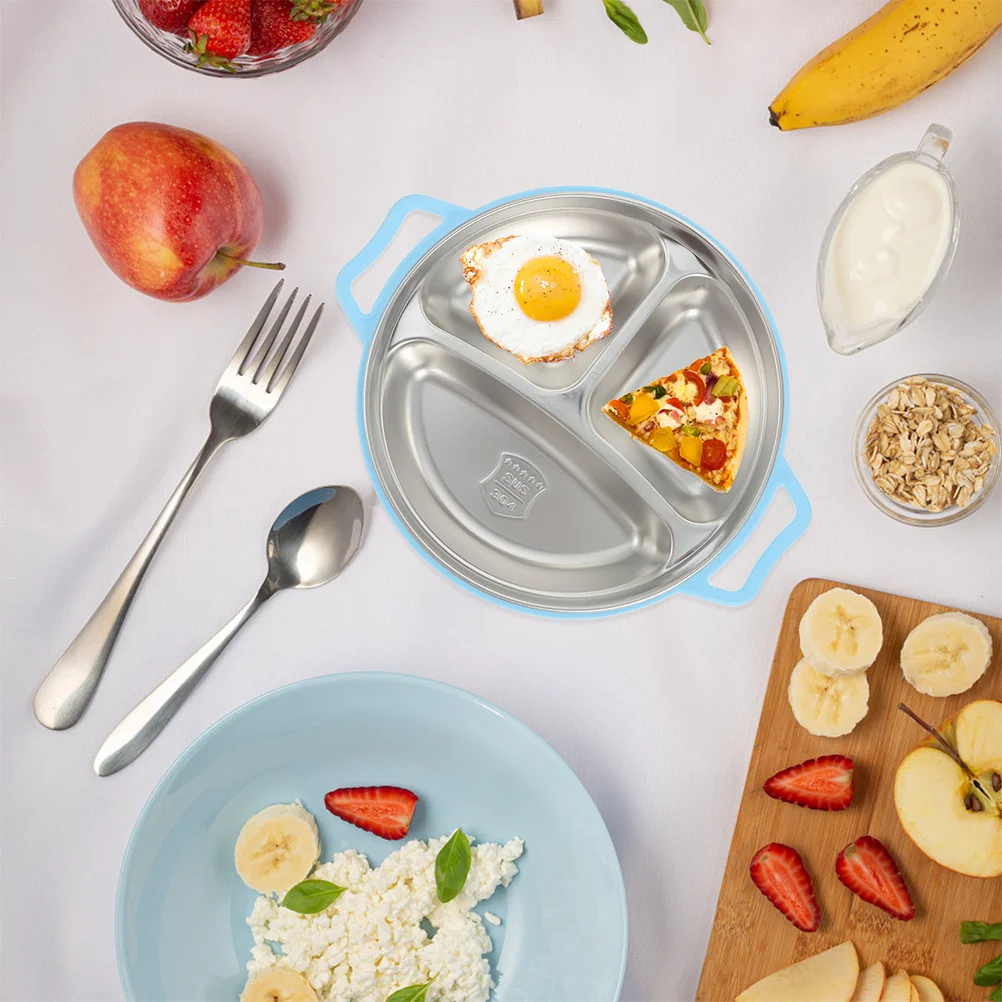 

Stainless Steel Kids Divided Plate Household Food Serving Tray Sectioned Portion Food Storage Plate for Toddlers Meal Prep