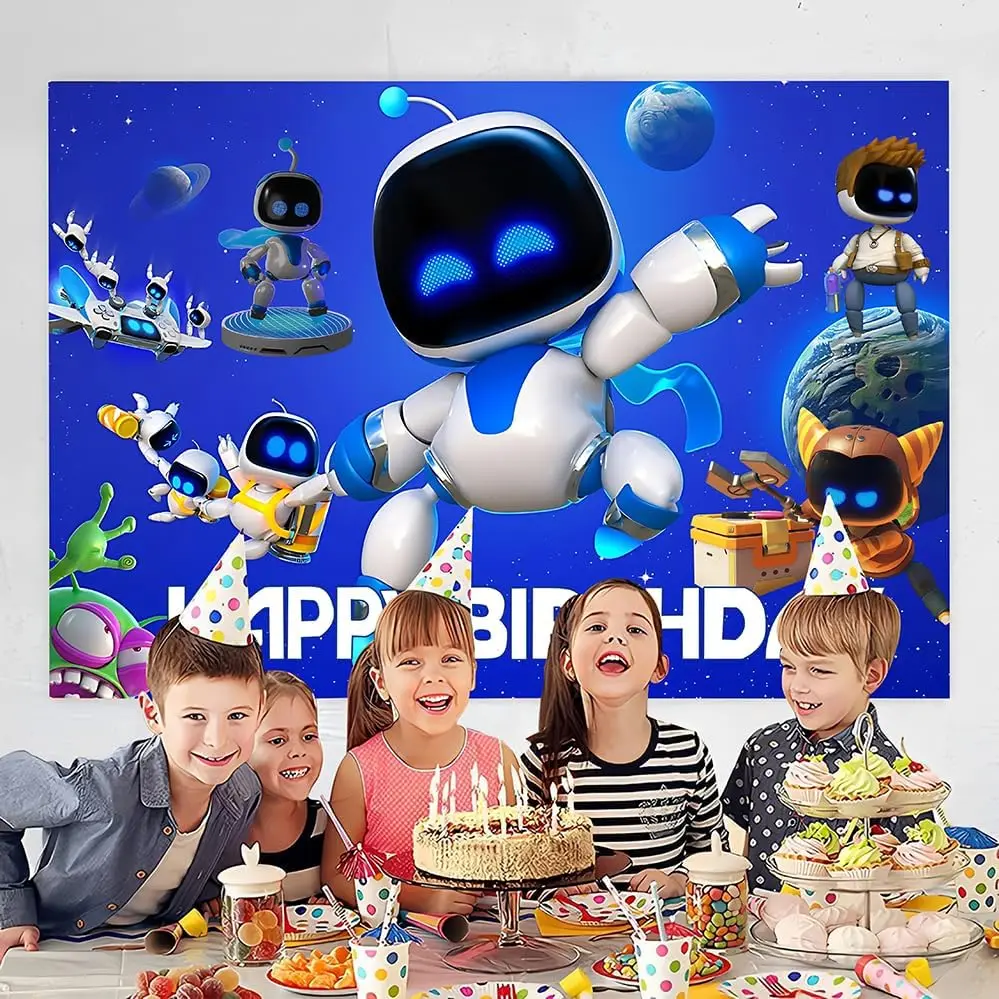 Nuovo gioco-astro robotica Bot 1° compleanno baby shower fondali stampa computeristica forniture per feste Sfondi per studio fotografico