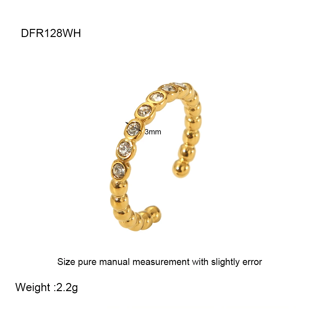 Minimalist Metal Beads Ring Stainless Steel PVD 14K Gold Plated Colorful Stone Paved Bypass Open Ring Chic Fashion Jewelry Gift