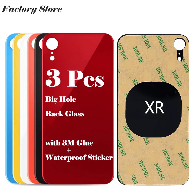 【3pcs】QIYI Back Glass for iPhone XR A2105 A1984 A2107 A2108 Replacement Back Glass Rear Battery Cover For iPhone housing