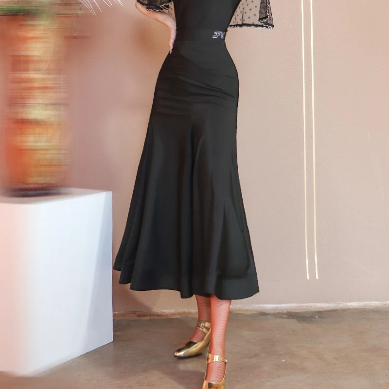 2024 New Modern Dance Skirts For Women National Standard Dance Clothing Blue Black Big Swing Skirts Ballroom Dance Wear DN18597