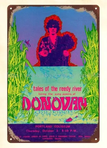 outdoor wall lodge cafe 1968 Donovan Portland OR Concert Poster metal tin sign sign