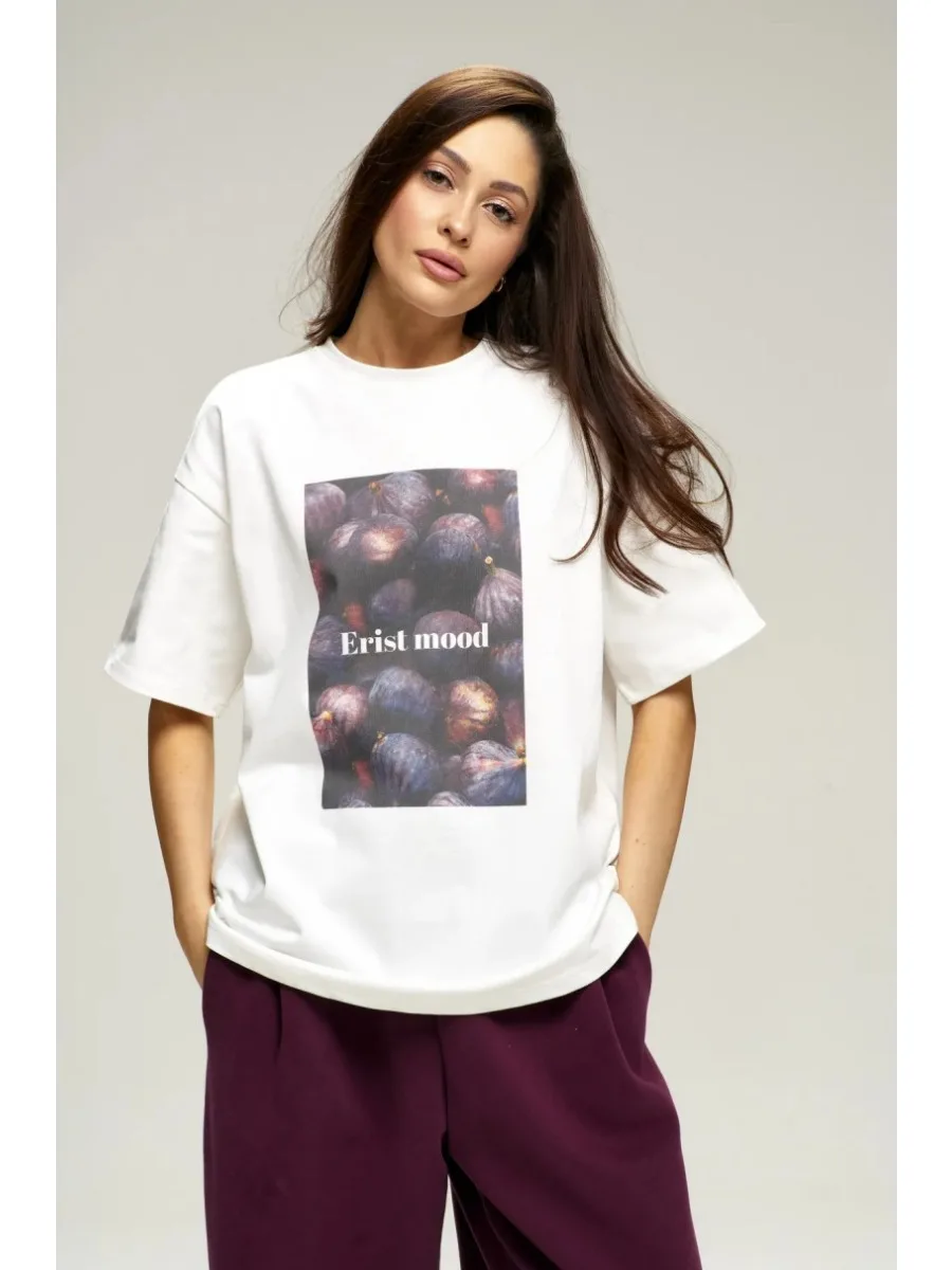 Women's 2026 Summer Fig Print Oversized Cotton T-Shirt 