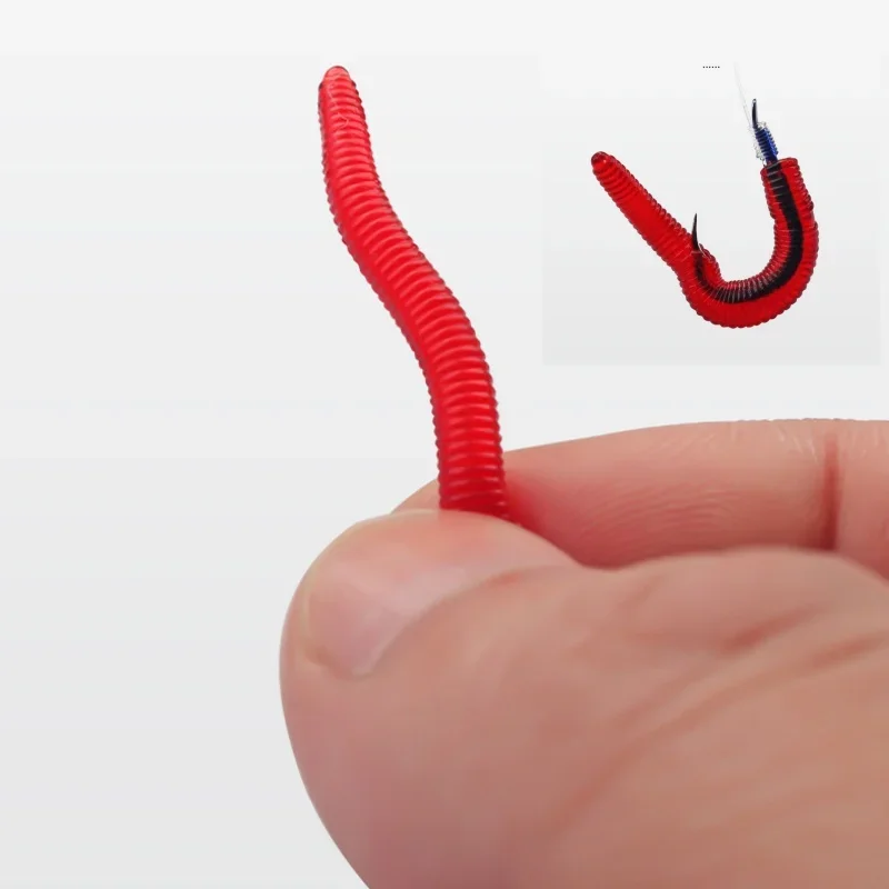 100pcs PVC Soft Lures Earthworm 3.5cm Lifelike Red Worm Fishing Silicone Fishy Shrimp Worm Fishy Smell Artificial Fishing Lures