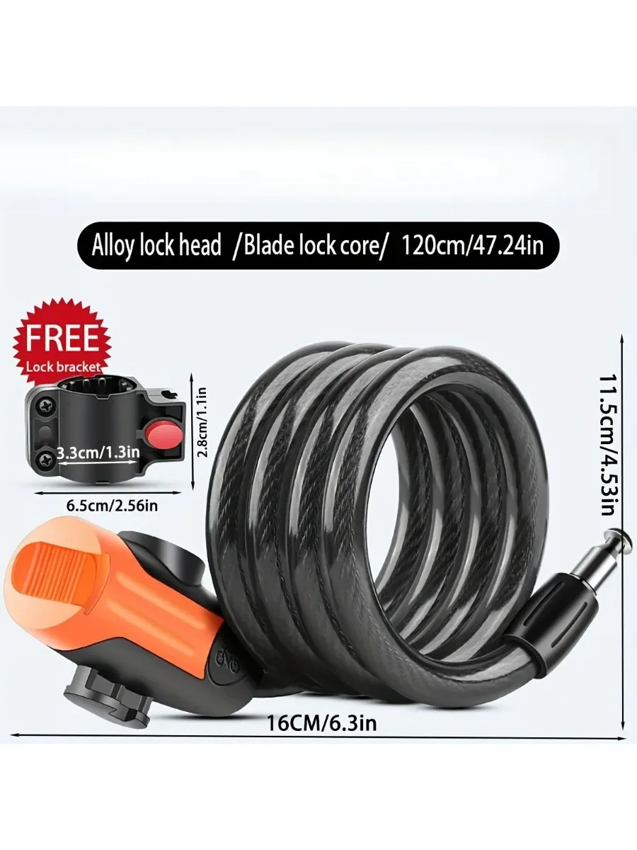 AliExpress Mountain Bike Key Lock, Anti-theft Motorcycle Electric Bike 47inch Wire Lock Fixed Chain Lock Bicycle Lock with Mounting Bracket