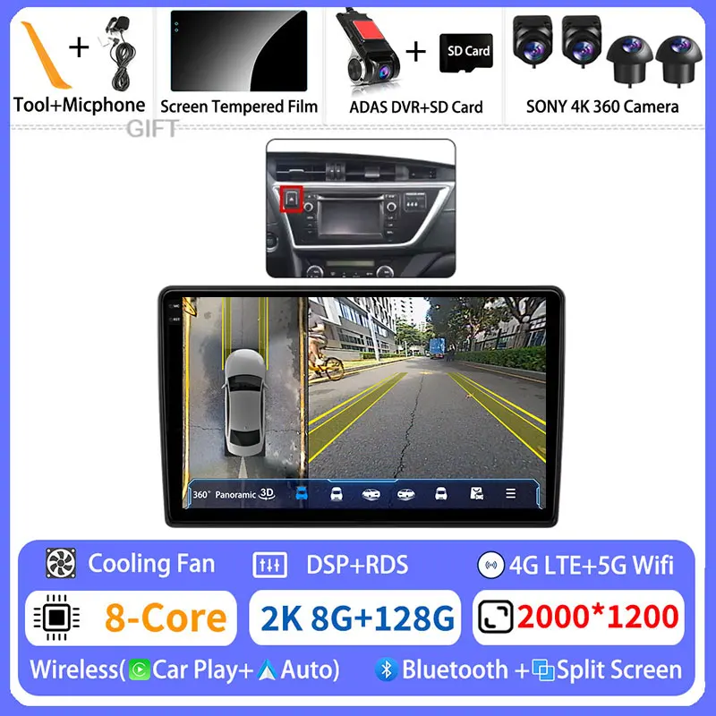 Android 15 Draadloze Carplay Voor Toyota Auris 2 E180 2012-2015 GPS Multimedia Video Player Navi Head Unit 2din BT DSP Autoradio - afbeelding 1