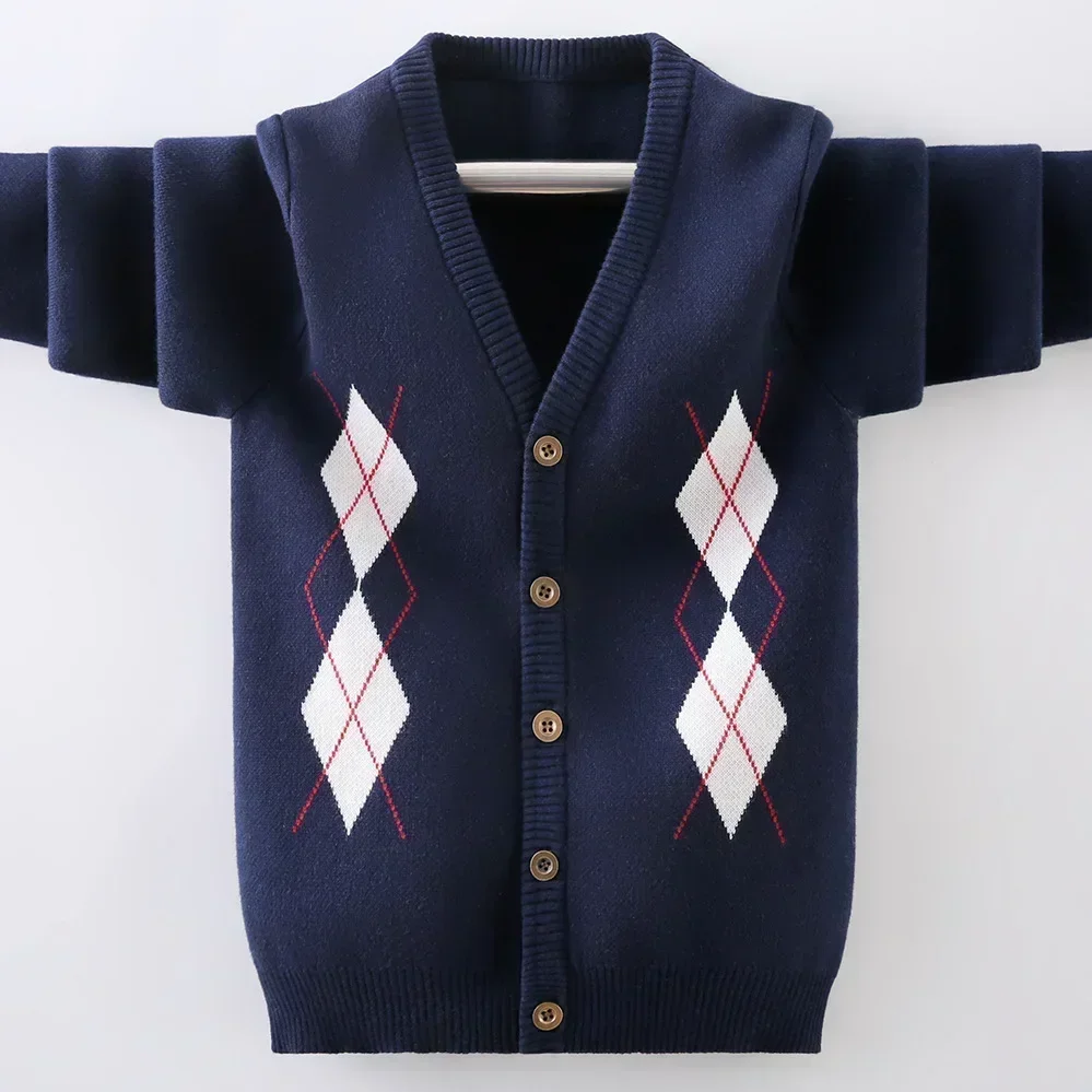 

Модные детские свитера с v-образным вырезом, школьная одежда для мальчиков, свитер для мальчиков, осенний новый детский хлопковый кардиган, вязаное корейское пальто