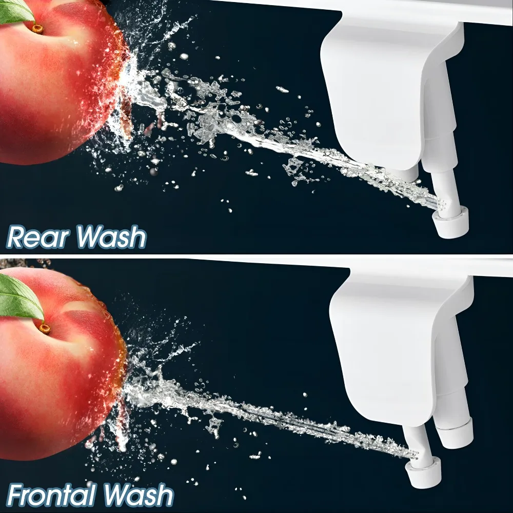 Self Cleaning Bidet Attachment Ultra Thin Retractable Dual Nozzle Rear Feminine Wash Adjustable Pressure Non Electric Spray