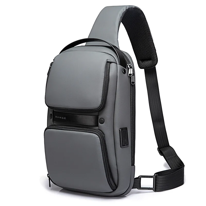 BANGE-Bolso cruzado multifuncional de TPU para hombre, bolsa de hombro con USB, resistente al agua, de gran capacidad, para viaje