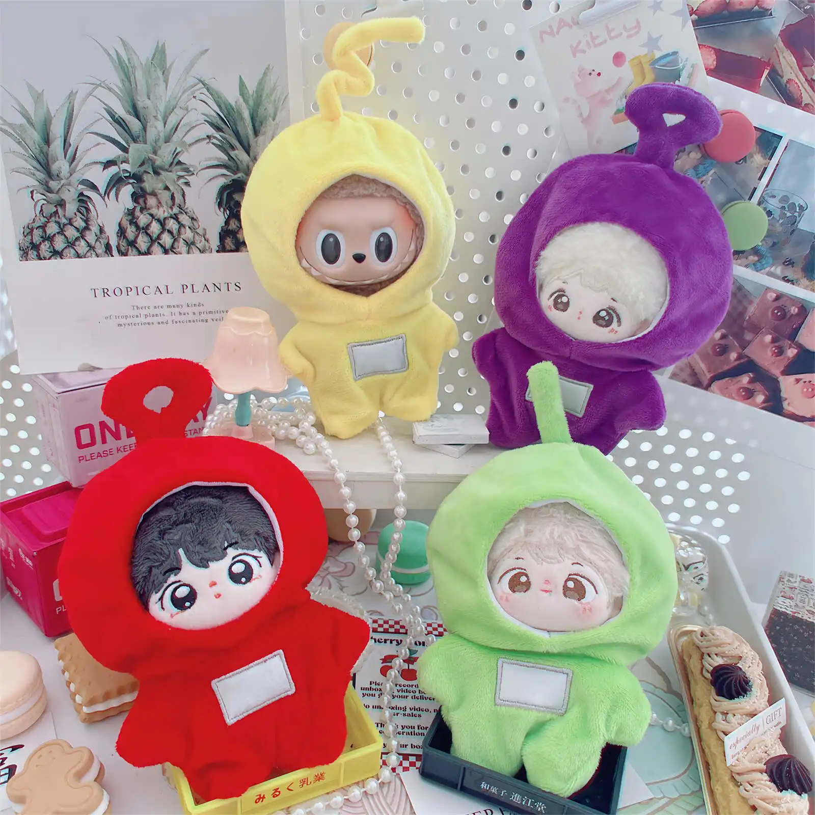 Kawaii Idol Doll Clothes, Cute Red Green Yellow Coat, Plush Cotton Doll Clothes, Accessories for Plush Doll, Kids Gifts, 10cm