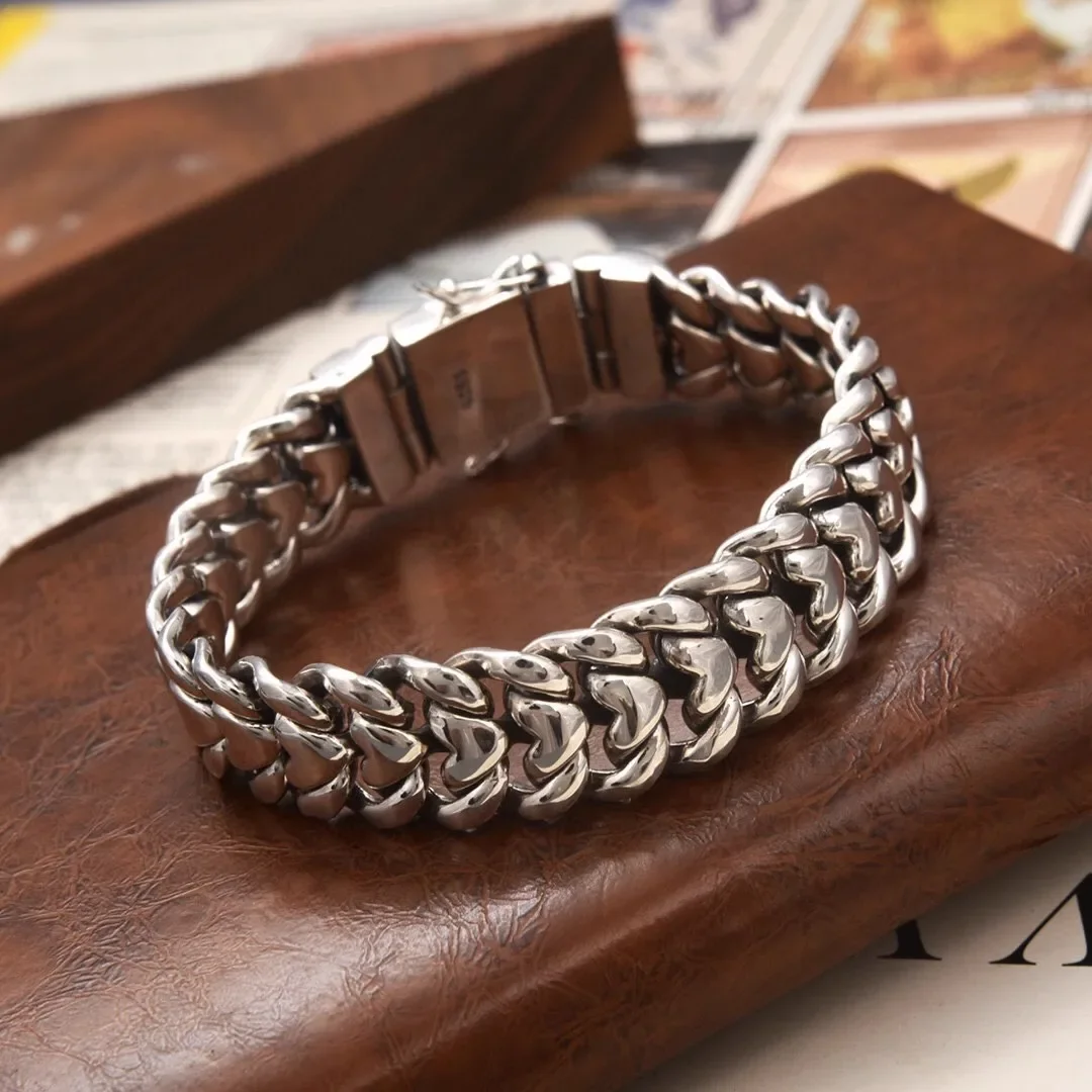 Buddhastone Silver Color Simple Fashionable Glossy Love Men Bracelet Width Versatile Heavy Industry Wide Version Jewelry