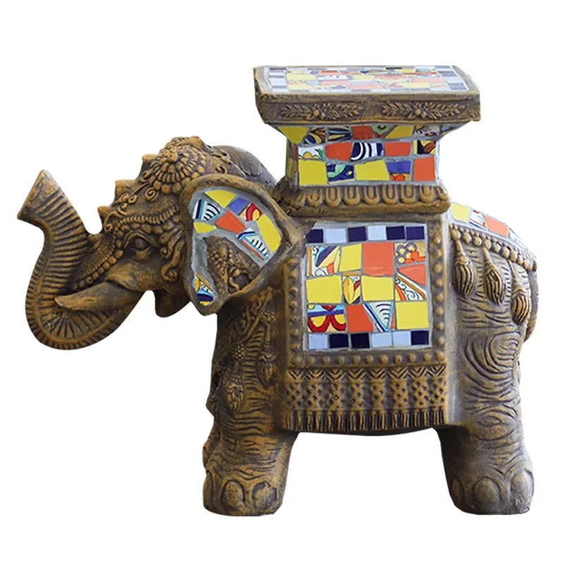 Featured cement fiberglass elephant flower tray flower stand, garden landscape ornament, painted ceramic mosaic process