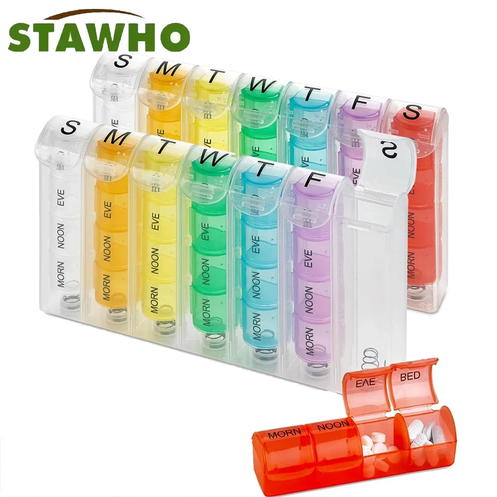 

1PCS Weekly Pill Organizer - 28 Compartment Pill Box, 7 Day Large Travel Medication Dispenser Case for Vitamins and Medicines