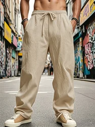 Men's Lightweight Long Pants Summer Solid Color Breathable Loose Trousers Male Elastic Waist Casual Pants Harajuku Trousers