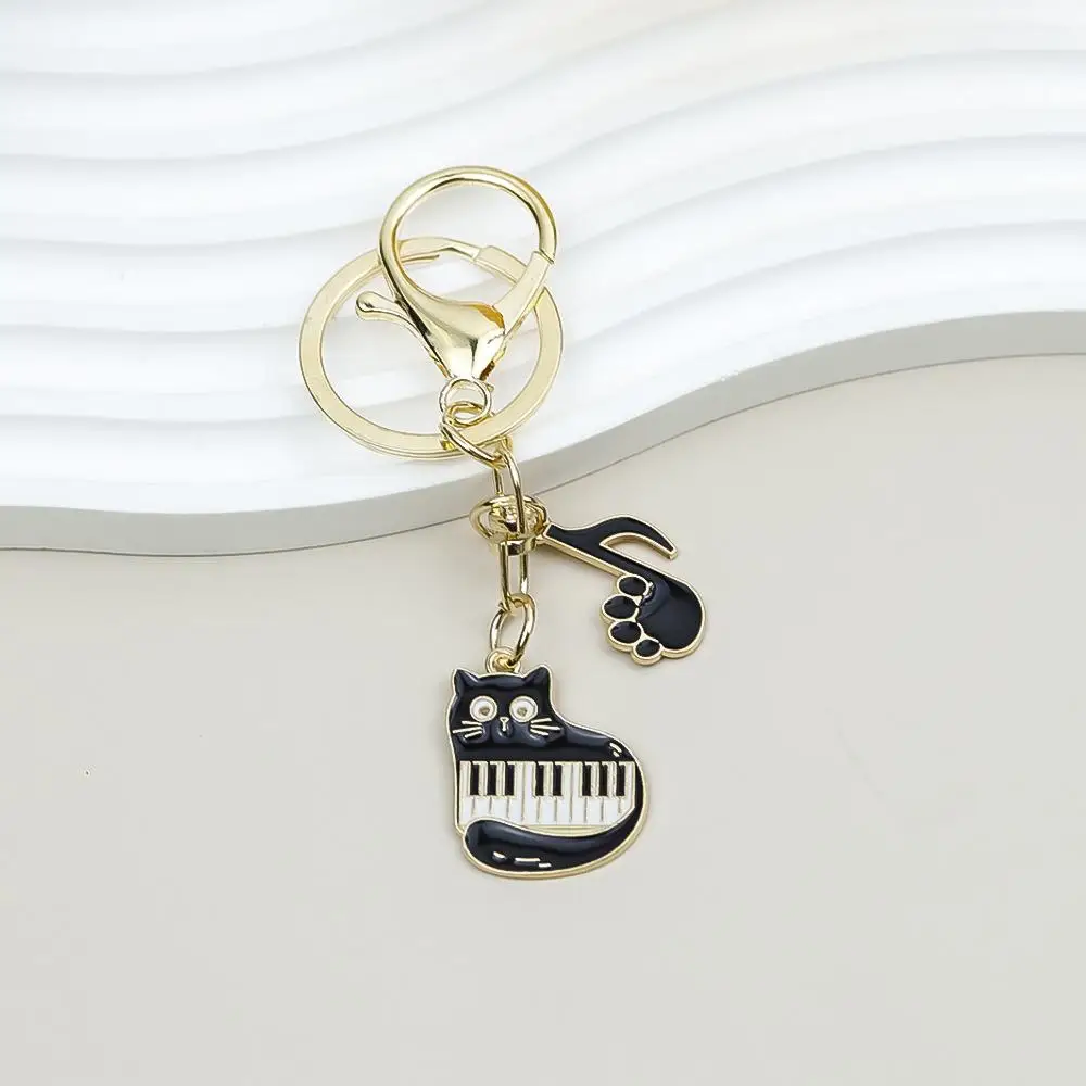 Cute Enamel Keychains Black Cat Music Note Piano Pet Key Rings For Women Men Musician Friend Gift Handbag Decoration Jewelry