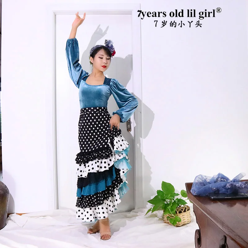 スペインのフラメンコ衣装パフォーマー スカート 女性 女の子 ジプシー ボールルーム 1フェスティバル パフォーマンス ダンスウェア 複数の色