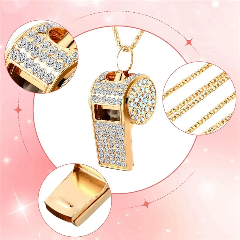 

2 Pack Bling Whistle Crystal Rhinestone With Chain,Shining Whistle With Keychain For Referees, Coaches, Teachers