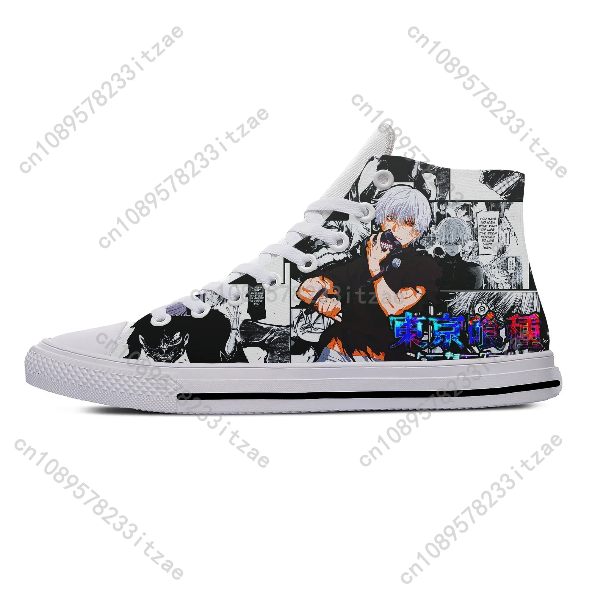Hot Summer Cool Anime Manga Kaneki Ken Tokyo Ghoul Funny Casual Shoes Men Women Fashion Sneakers High Top Classic Board Shoes