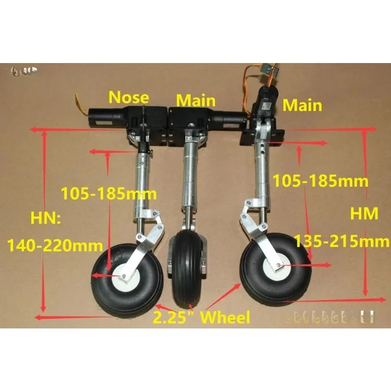2.25 Inch Retractable Damping Landing Gear Full Set Worm Shock Nose Main Wheel for 3-6kg RC Jet Aircraft Model