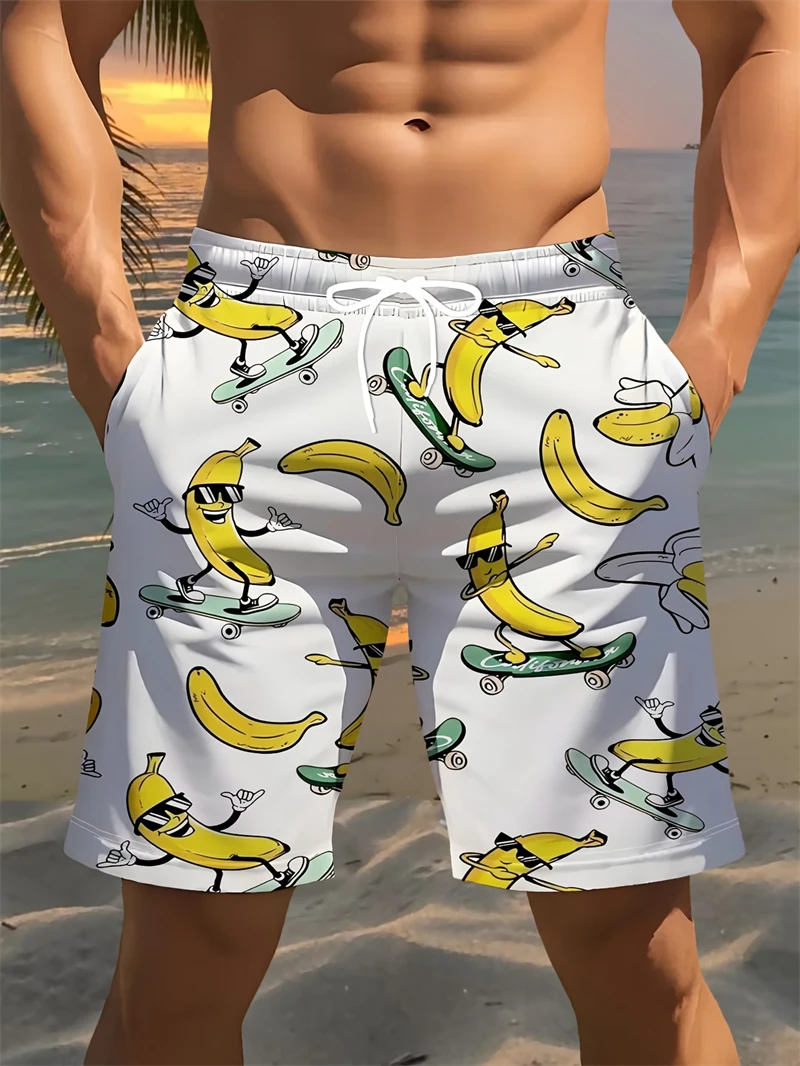 

Забавные шорты для скейтбординга с банановым принтом, летние мужские пляжные шорты из быстросохнущего материала, мужская одежда Y2k для плавания и серфинга, шорты