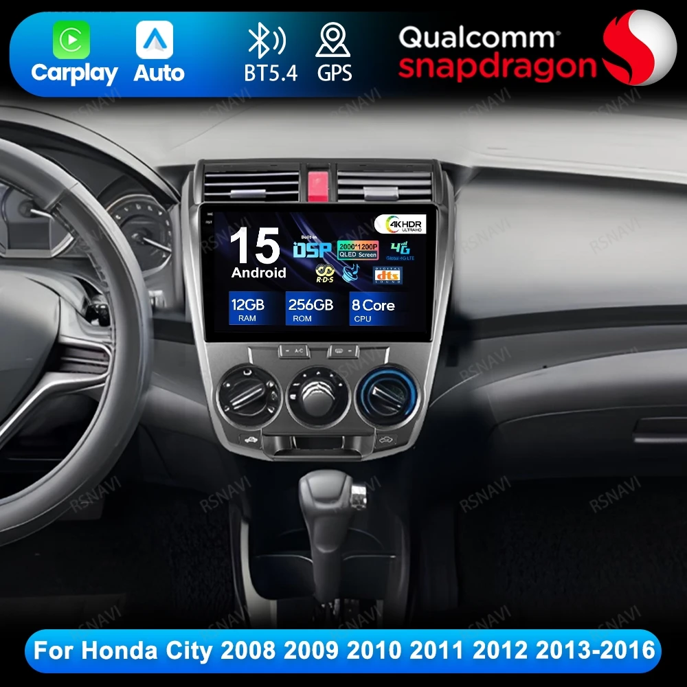 

Android 15 для Honda City 2008 2009 2010 2011 2012 2013-2016 Беспроводной Carplay Автоматическая навигация GPS DSP QLED Viedo Player BT DVD