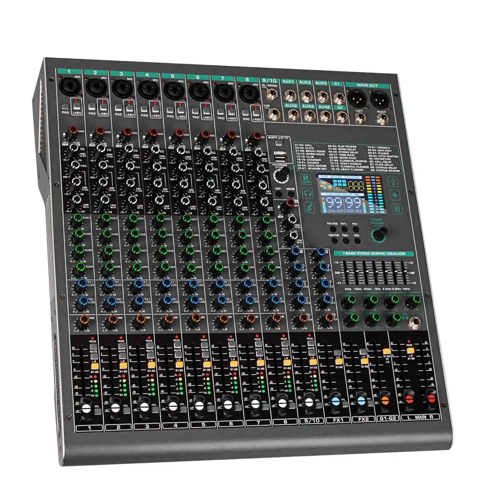 QIHANG Pro MX-14 99-effect DSP Audio Console Mixer 14 Channel USB Interface Audio Console DJ Mixing
