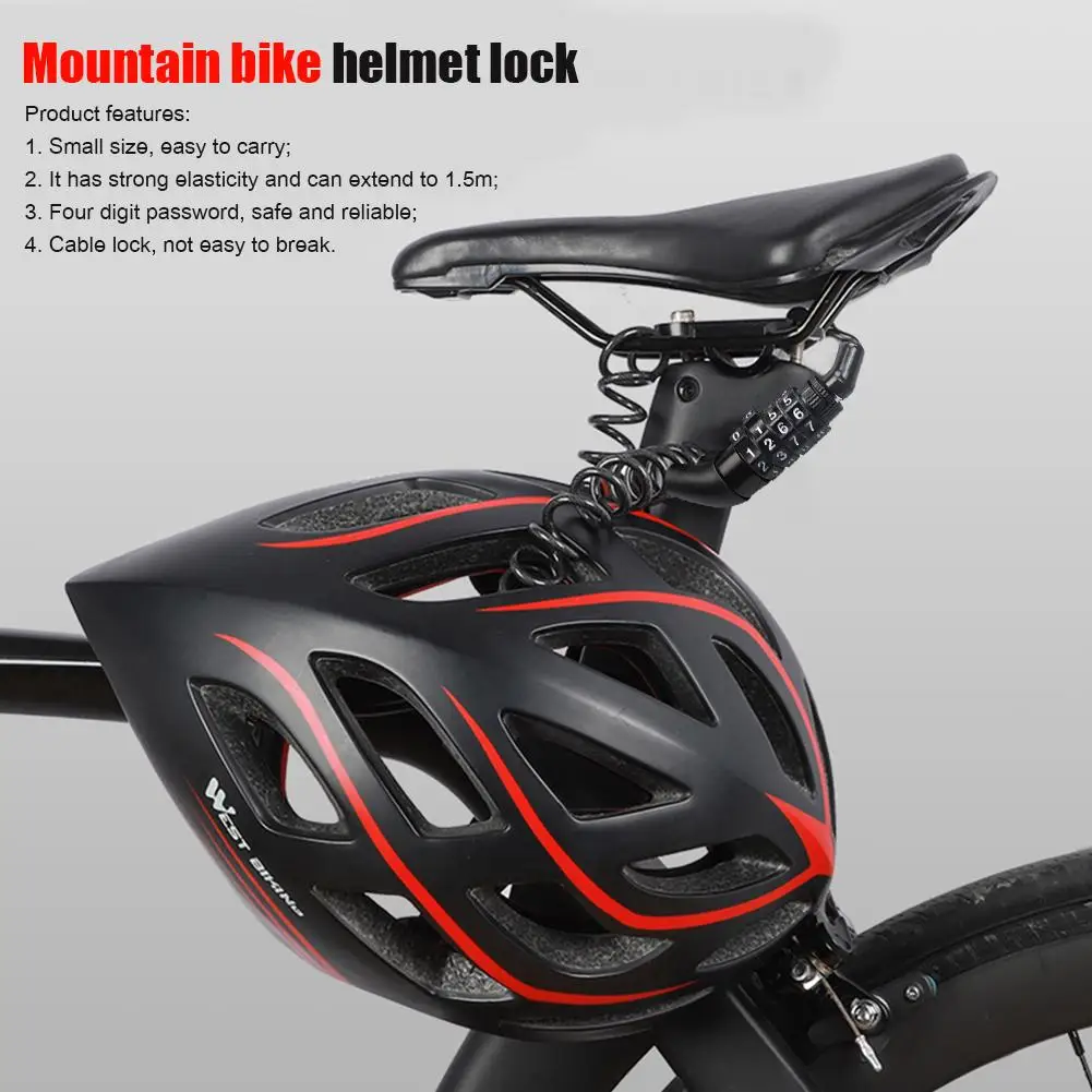 Steel Bicycle Helmet Lock Anti-theft 4 Digit Password for MTB Road Bike Portable Cable Locks Cycling Accessories
