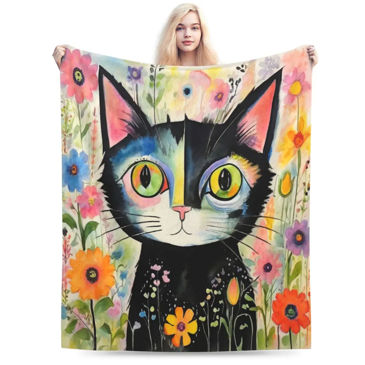 

Cute Pet Colorful Flower Cat 50"x40" Cute blanket Anime decor Ultra-Soft Micro Fleece Blanket for Sofa Throw blanket oversized